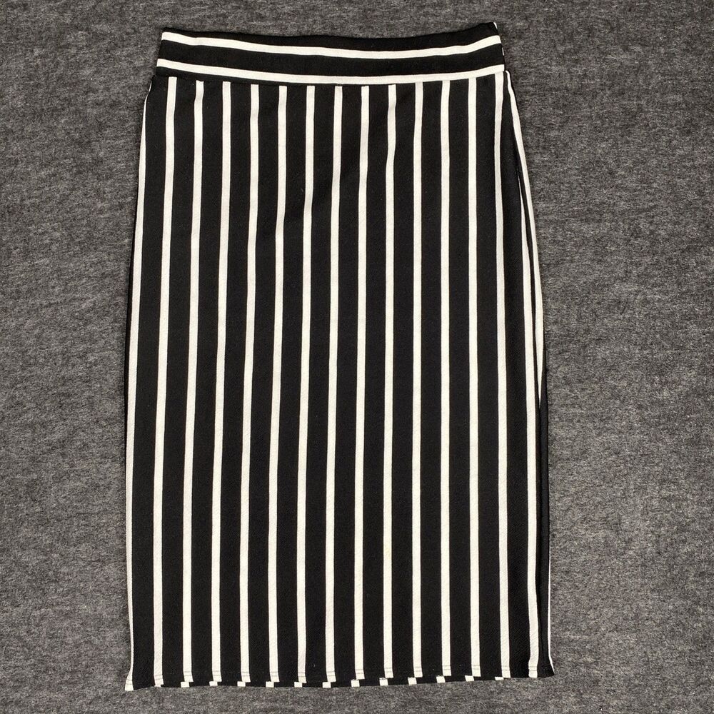 Dynamite Women’s Pencil Skirt Size Large Black White Striped MIDI Bodycon